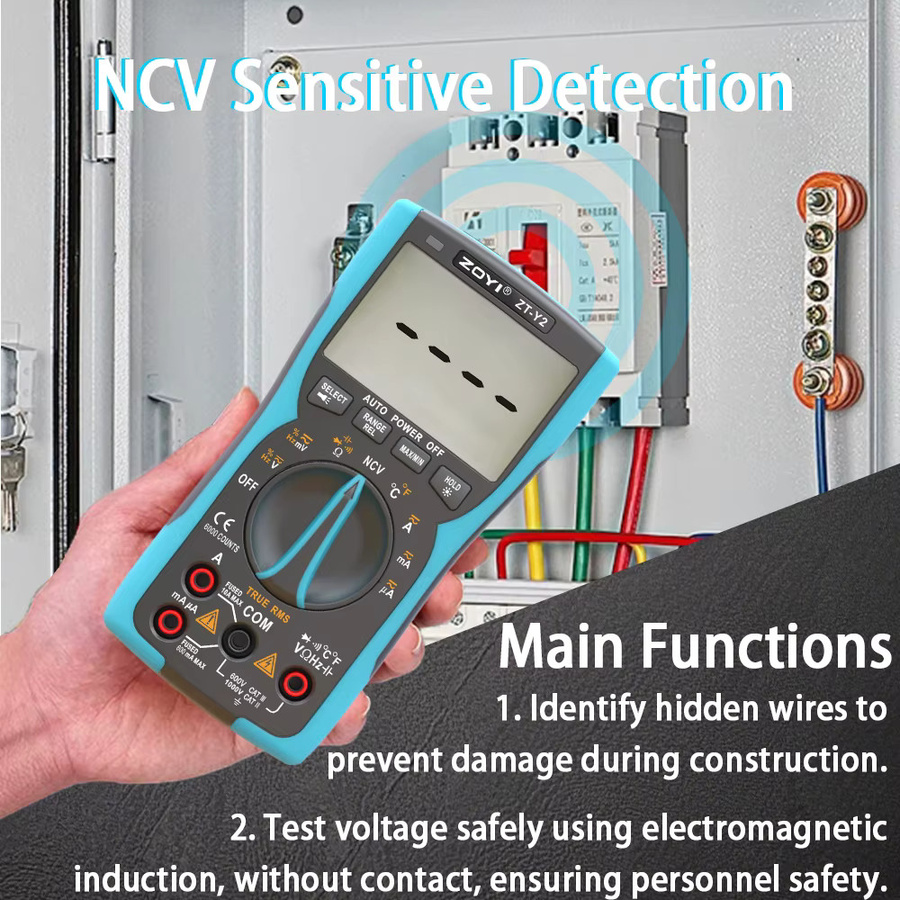 ZOYI ZY-Y2 Professionelles Digitalmultimeter in Blau für AC/DC Spannung, Strom, NCV, Kapazität, Widerstand, Hertz und Summer - Bild 4
