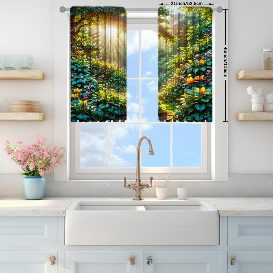 Tonnika Chen Vorhang-Set mit Pflanzenwald-Druck in Multicolor, 2 Stück aus Polyester mit Stangentasche, B: 100 cm, H: 70 cm - Bild 4
