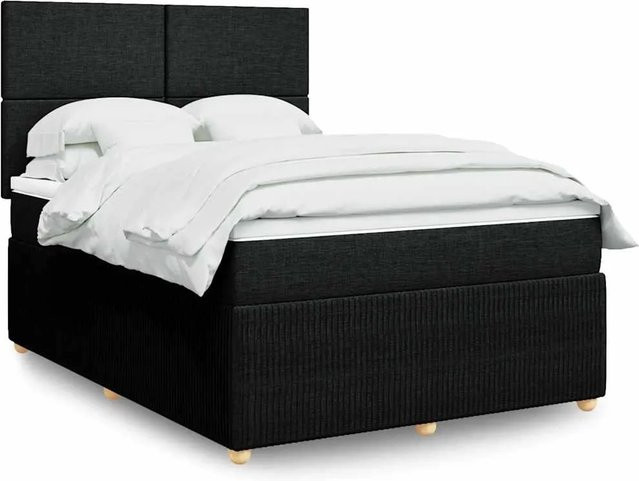 vidaXL Boxspringbett mit Matratze Schwarz, Hybrid-Bett mit USB-Ladeport und Unterbettbeleuchtung, B/T: 160 x 200 cm - Bild 1