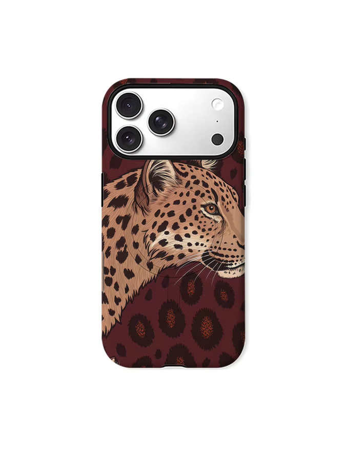 Aurbe Matte 2-in-1 MagSafe Hülle mit Schutzfilm für iPhone 17 16 15 14 Plus Pro Max, Stoßfeste Hartschale im Leoparden-Design, Farbe: Burgunder Rot - Bild 7