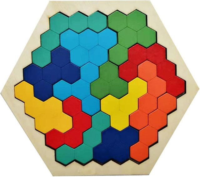 Toys-Glory Fourall Hölzernes Sechseck-Puzzle, Tangram, Blau, Bunt / Mehrfarbig - Bild 1