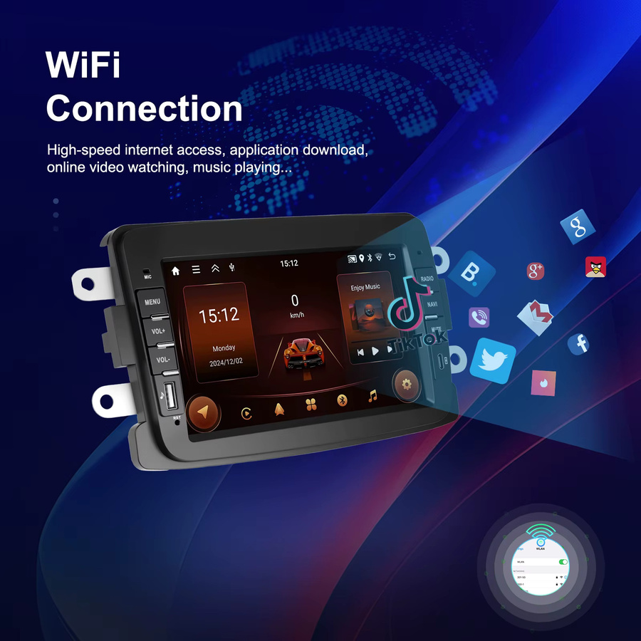 Podofo 2Din Android Autoradio mit Carplay, Android Auto, Mirror Link, GPS und WIFI in Schwarz für Renault Dacia Duster und Captur - Bild 3