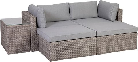Greemotion Loungeset Olea aus Polyrattan in Grau mit Polsterung und Kissen - Bild 1