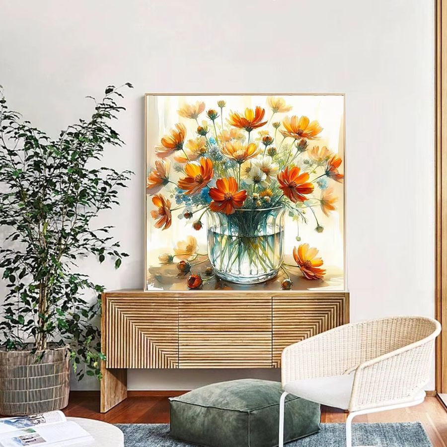 Huacan DIY-Diamantgemälde Vase mit Blumen als Diamant-Mosaik Bild aus Strasssteinen, B/H: 20 x 20 cm - Bild 2