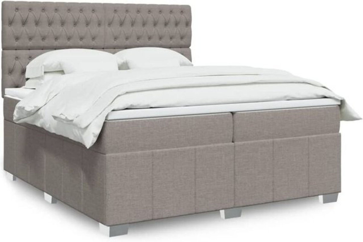 Vidaxl Boxspringbett mit Matratze in Taupe meliert und Weiß aus Stoff, B/T: 200 x 200 cm - Bild 1