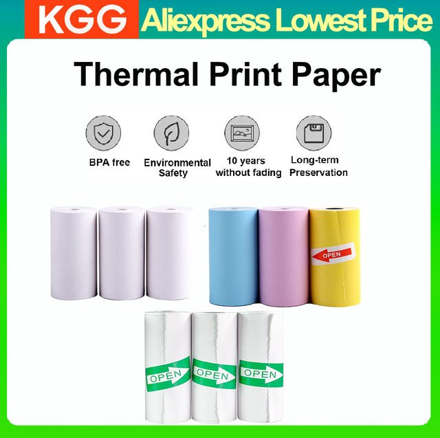 3 Rollen weißes Aufkleber-Thermopapier für tragbare Mini-Thermodrucker und Sofortbildkameras für Kinder, Durchmesser: 57 mm, Breite: 25 mm - Bild 1