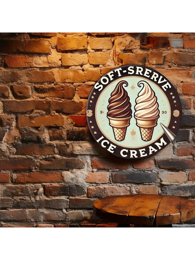 Potdemiel Vintage Soft-Serve Ice Cream Aluminium Wanddeko, runde Metall-Zierplatte mit Typografie-Design, Mehrfarbig, Durchmesser: 20 cm - Bild 6