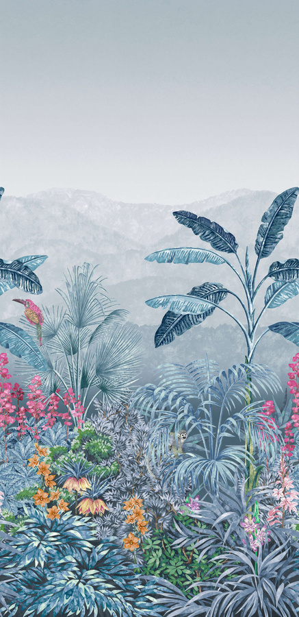 Little Greene Mural Capricorn Etruria Wandtapete im Vintage-Stil mit Tier- und Blumenmotiven in Blau, Non-Woven - Bild 1