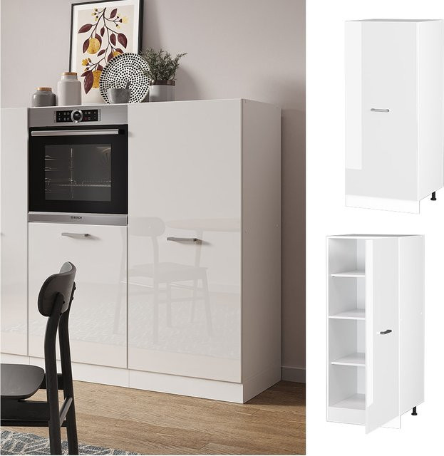Vicco R-Line Backofenumbauschrank Küchenschrank in Weiß Hochglanz, Breite: 60 cm, Höhe: 143 cm, Tiefe: 57,2 cm - Bild 1
