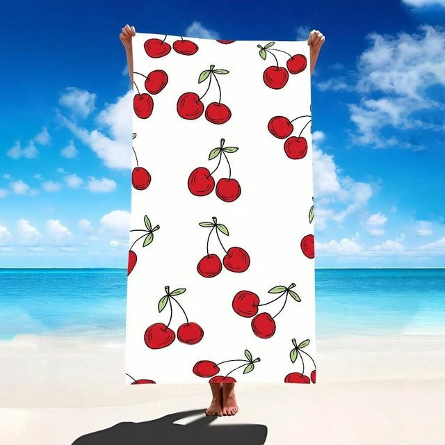 Schnelltrocknendes Strandtuch mit Kirschen-Print von JMG Household Supplies, Farbe: Weiß, B/H: 120 x 180 cm - Bild 1
