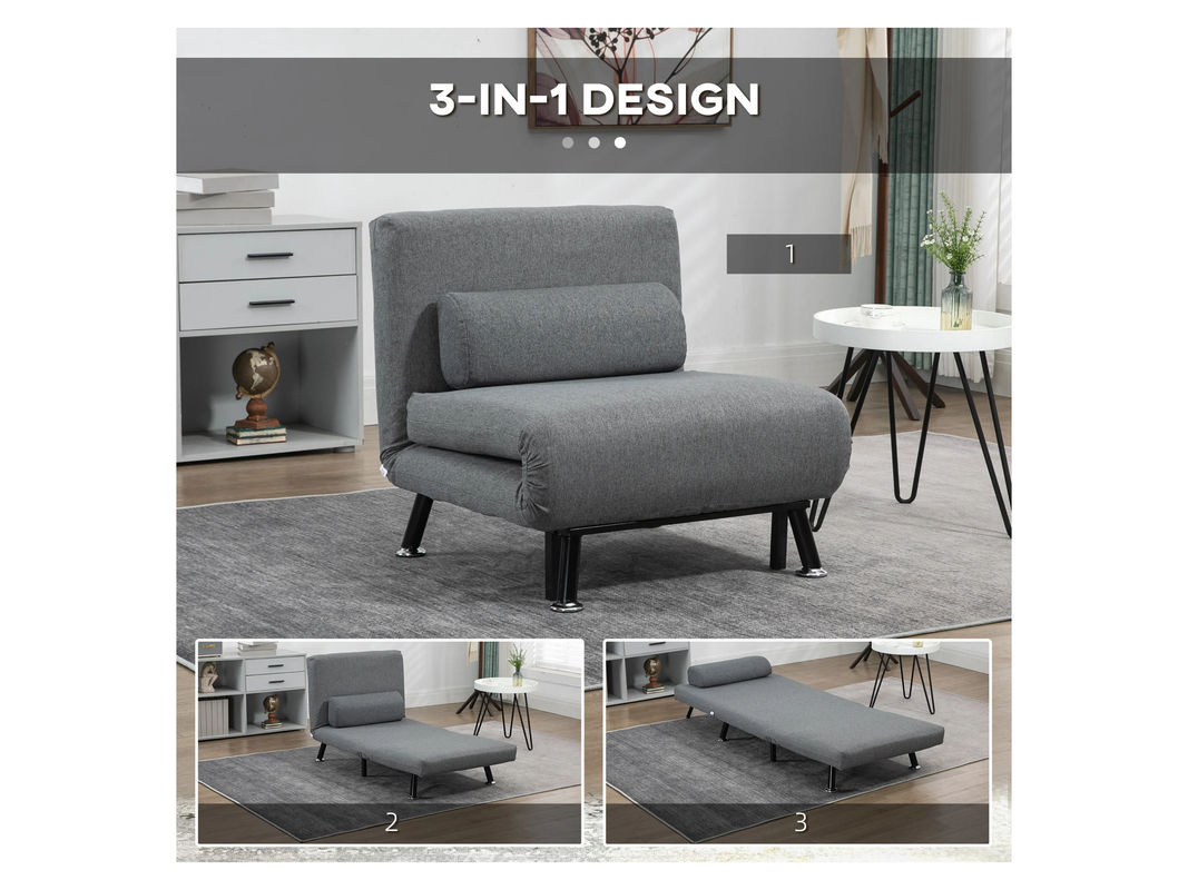 HOMCOM Schlafsessel mit Bettfunktion und verstellbarer Rückenlehne, Grau, B/T/H: 75 x 70 x 75 cm - Bild 4