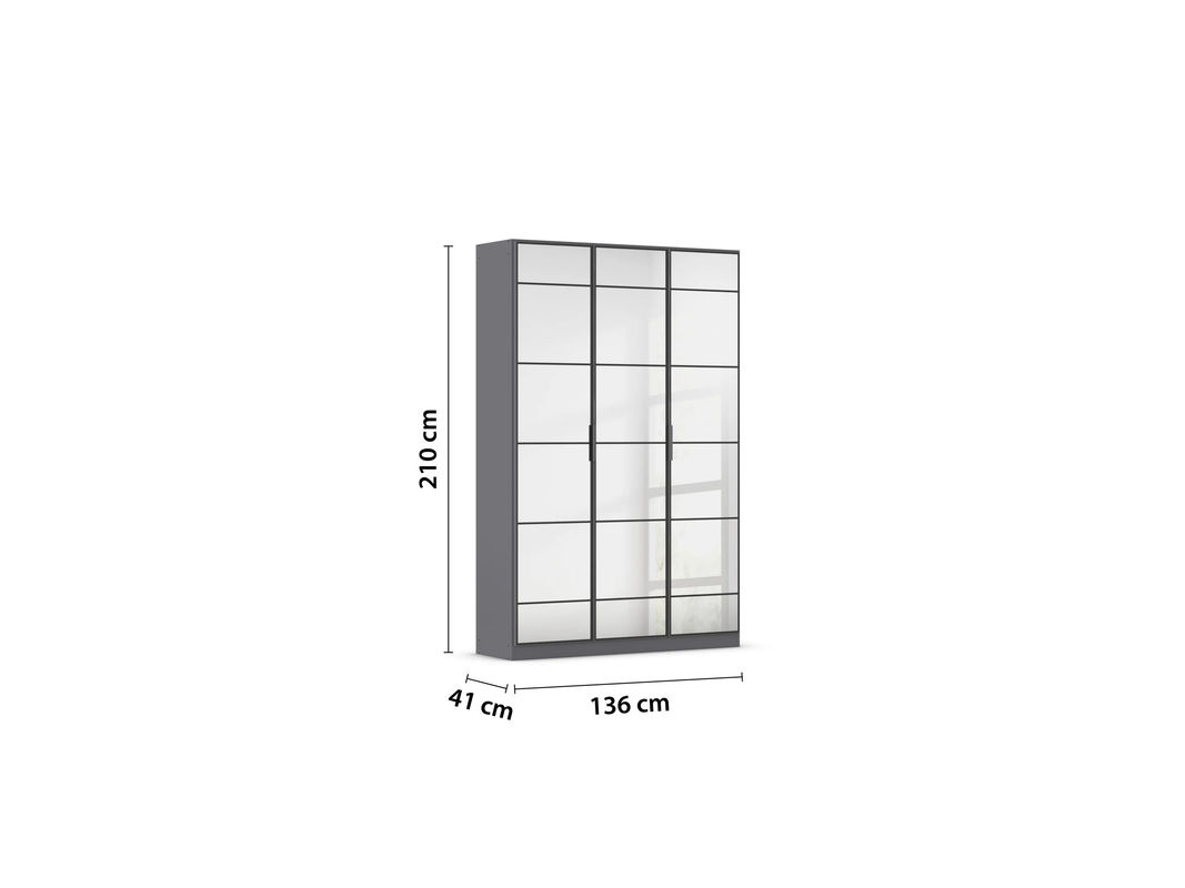 RAUCH Acero Garderobenschrank mit 3 Glastüren und Spiegel, Farbe Grau metallic, B/H: 136 x 210 cm - Bild 3