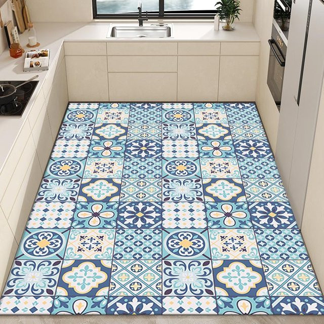 JGJG Balkonmatte aus PVC in Blau, rutschfest und abwischbar, geometrisches Design für Küche, Wohnzimmer oder Schlafzimmer, B/T: 200 x 230 cm - Bild 1