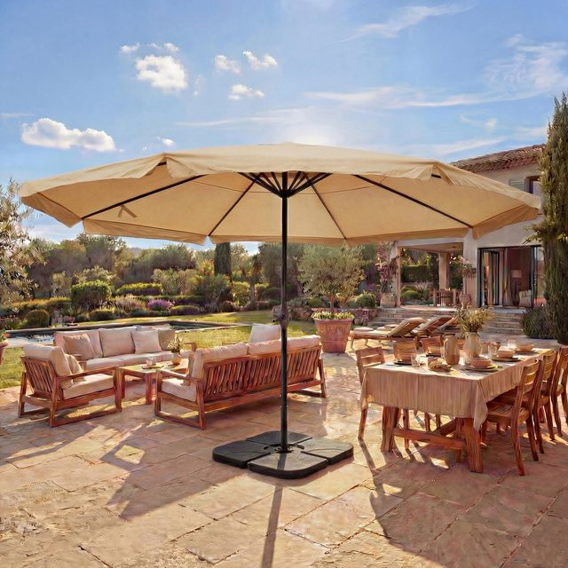 MCW Sonnenschirm Carpi Pro Gastronomie Marktschirm mit Volant in Creme/Beige aus Polyester und Aluminium inklusive Ständer Durchmesser: 5 m - Bild 2