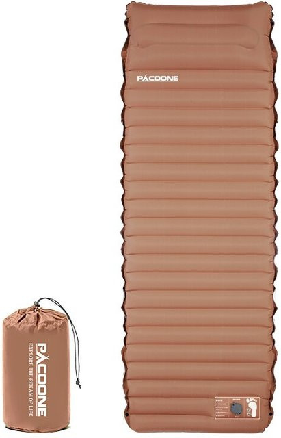 PACOONE Ultraleichte selbstaufblasende Isomatte für Camping und Picknick in Grün und Braun - Bild 1