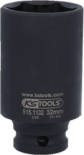 KS Tools 1/2 Zoll Sechskant-Kraft-Stecknuss lang 32mm aus Chrom-Molybdänstahl in Schwarz - Bild 1