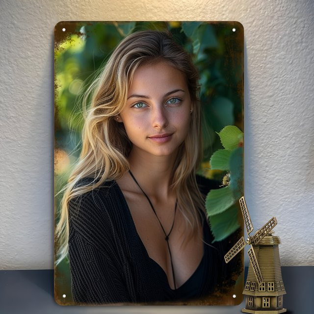HELLOYOUNG Vintage Metall-Wandkunst mit Frauenmotiv, Retro Blechschild in Weiß und Multicolour, B/H: 20,3 x 30,5 cm - Bild 1