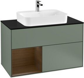 V&B Waschtischunterschrank Finion 100 mit LED-Beleuchtung und Regalfach, Platin matt lackiert, Breite: 100 cm - Bild 1