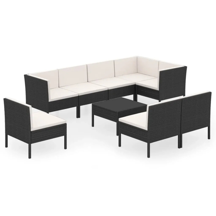 vidaXL 9-tlg Garten-Lounge-Set Modell 30 aus Poly Rattan in Schwarz mit Polstern und Tisch - Bild 2