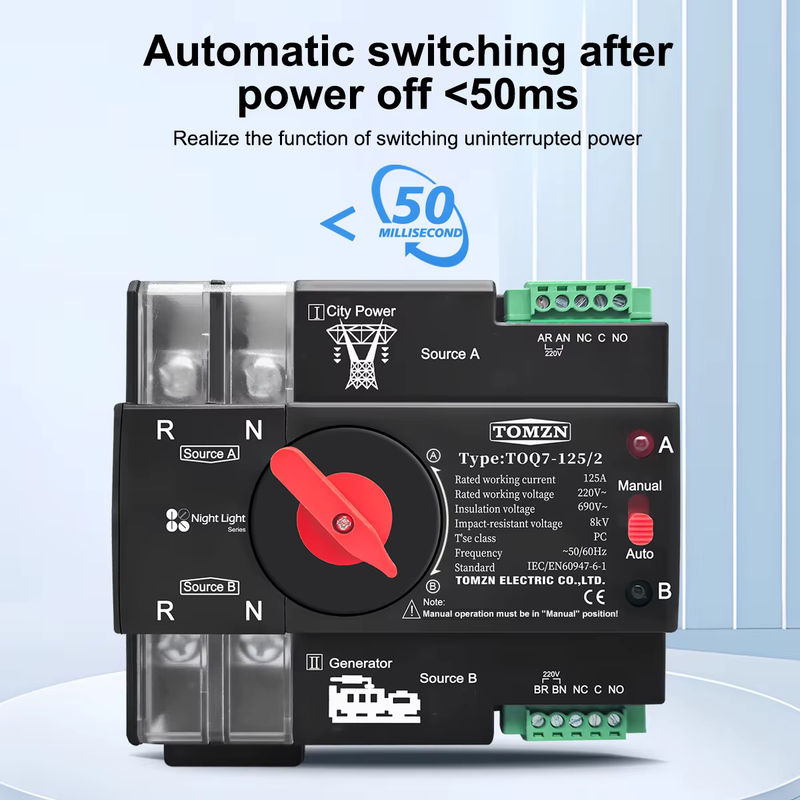 TOMZN Automatischer Umschalter ATS für DIN-Schienen AC 220V 230V 2P unterbrechungsfrei - Bild 5