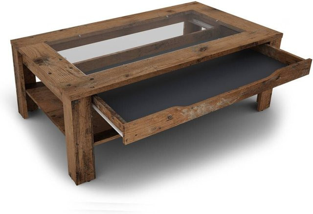 byLIVING Couchtisch RALPH in Old Wood Optik und Anthrazit mit Klarglas, Breite: 110 cm - Bild 2