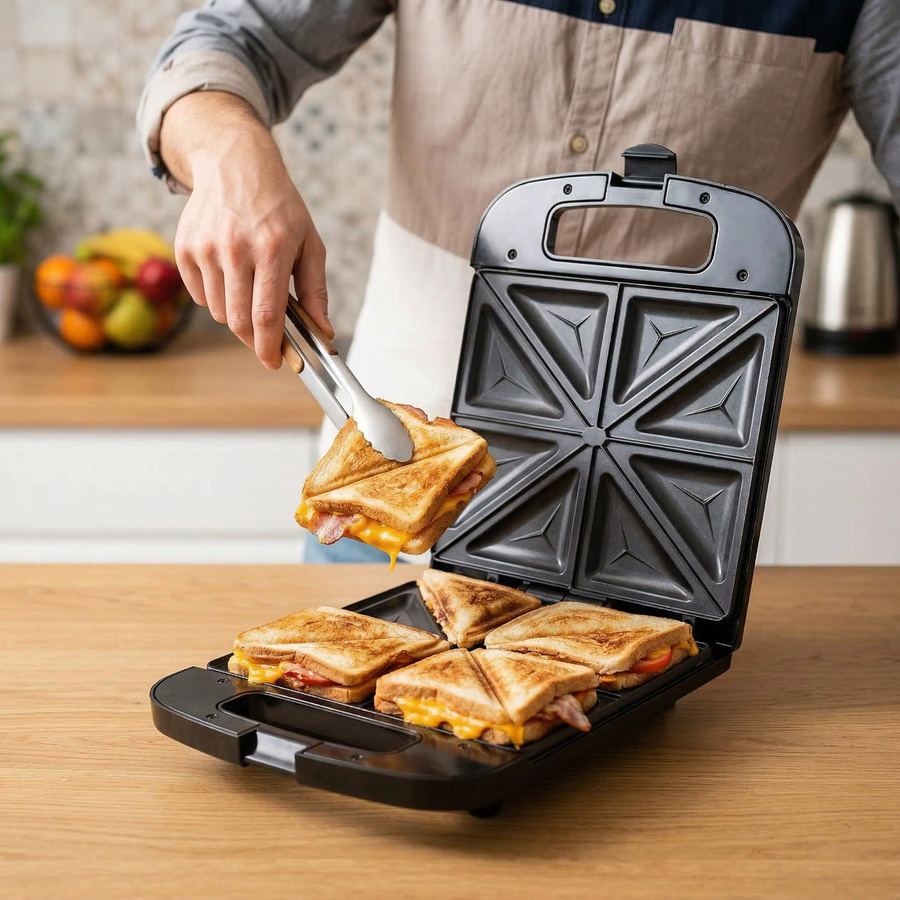 Adler Toaster AD 3055 XXL in Schwarz mit 2000 W Leistung, Antihaftbeschichtung und Platz für 4 Sandwiches - Bild 7
