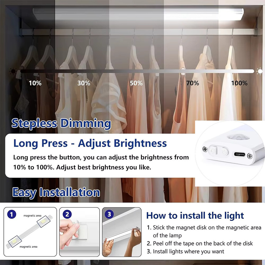 Kabellose LED-Nachtlampe mit Bewegungssensor und USB-Aufladung, weiße Unterbauleuchte für Küche und Schrank, B/T/H: 20 x 40 x 60 cm - Bild 6