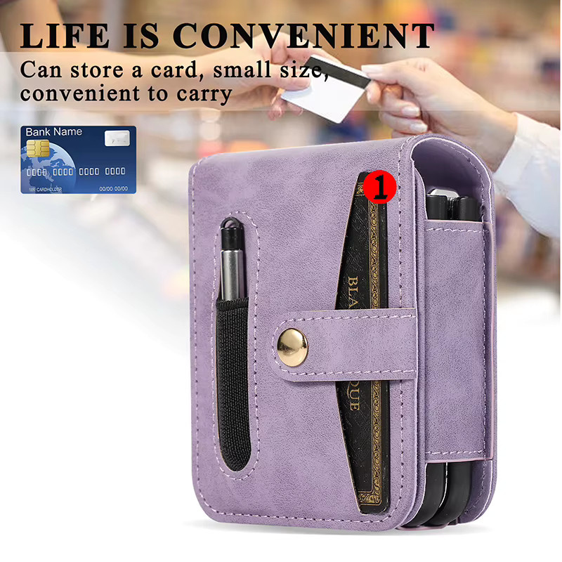 Samsung Galaxy Z Flip 5 Magnetische Brieftasche aus PU-Leder mit Gürtelclip und gehärtetem Schutzfilm in Braun oder Lila - Bild 4