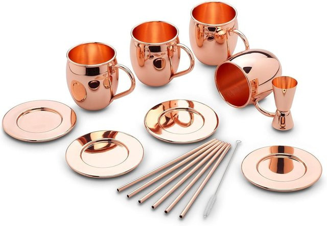 ECHTWERK Moscow Mule Becher Set 13-tlg aus Edelstahl in Kupfer und Gold, 500 ml, Durchmesser: 10 cm, Höhe: 14 cm - Bild 1