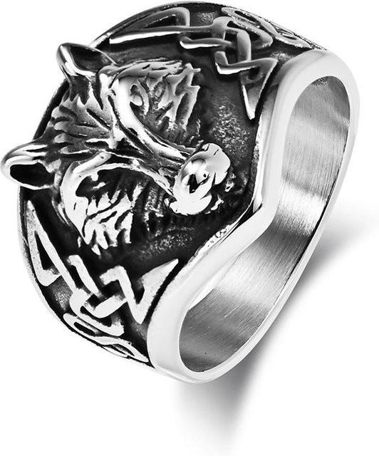 YIRAN Ring Edelstahl, Wolfskopf, Schwarz, Herren, Ringgröße 9 - Bild 1