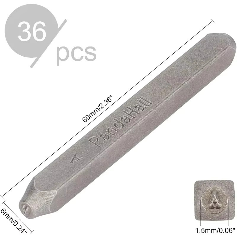 36-teiliges Metallstempelset in Silber mit Buchstaben A-Z, Zahlen 0-9 und Symbolen, 1,5 mm Prägegröße - Bild 2