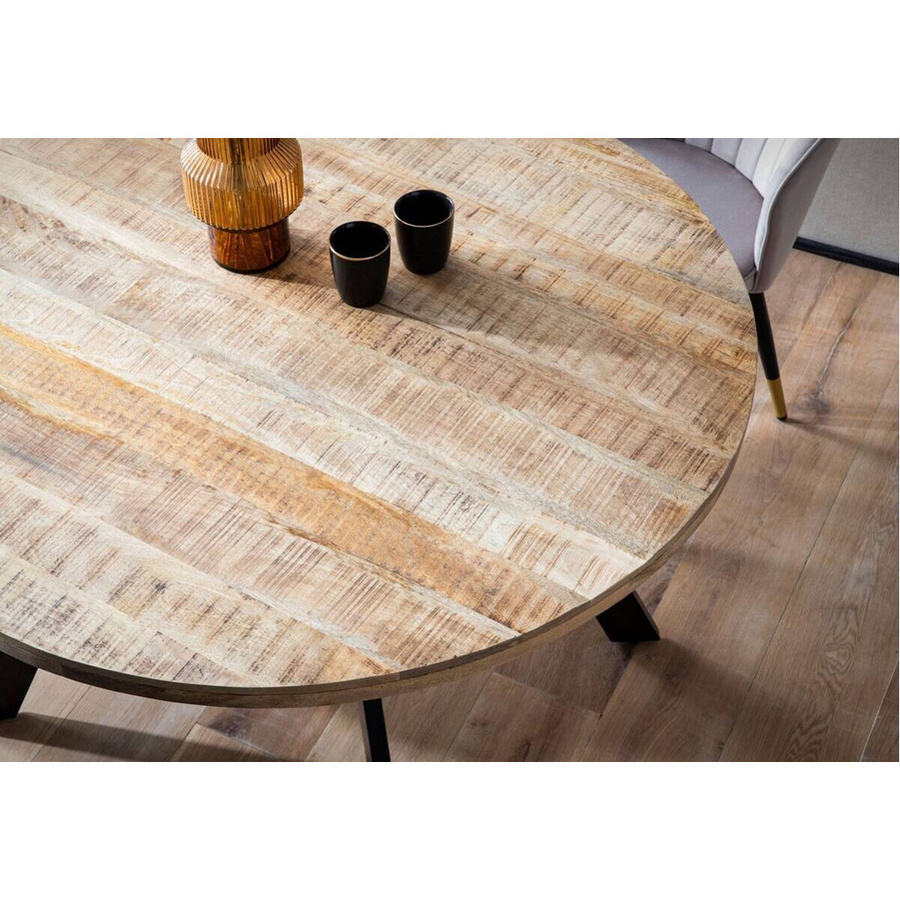 Moderner Esstisch aus Mango Massivholz in Braun mit Eisenbeinen, H x B x T: 76 x 120 x 50 cm - Bild 4