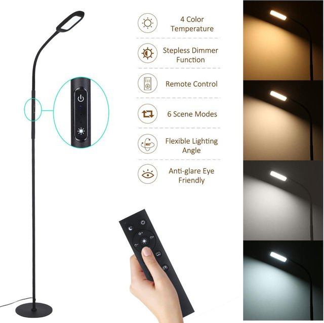 Tomshine LED-Stehlampe mit Fernbedienung und Touch-Steuerung, dimmbar, Schwarz - Bild 1