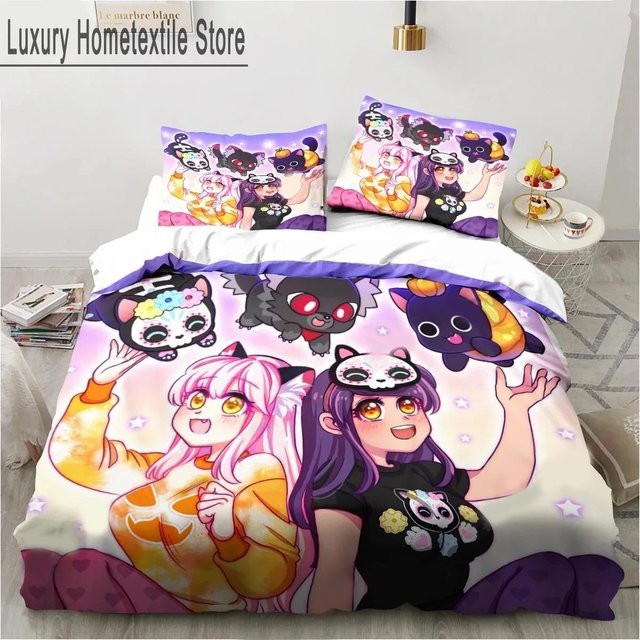 Bettwäsche-Set Aphmau mit Motiv aus dem Cartoon-Spiel, bestehend aus Bettbezug und Kissenbezug, Mehrfarbig, B: 140 cm, L: 210 cm - Bild 1