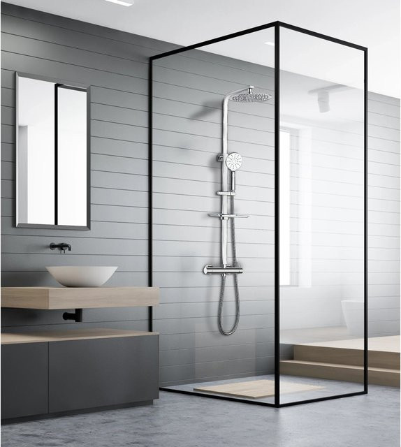 Aurlane Design Duschsystem Silver Lotus in Chrom mit Handbrause und Edelstahl-Elementen, Wandmontage, Höhe: 84 cm, Breite: 120 cm - Bild 1