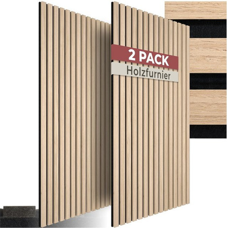 tectake Akustikpaneele Sonic Wall modern in Eiche Hell mit Echtholzfurnier und MDF, Farbe: Beige, B/T/H: 110 x 50 x 1,8 cm
