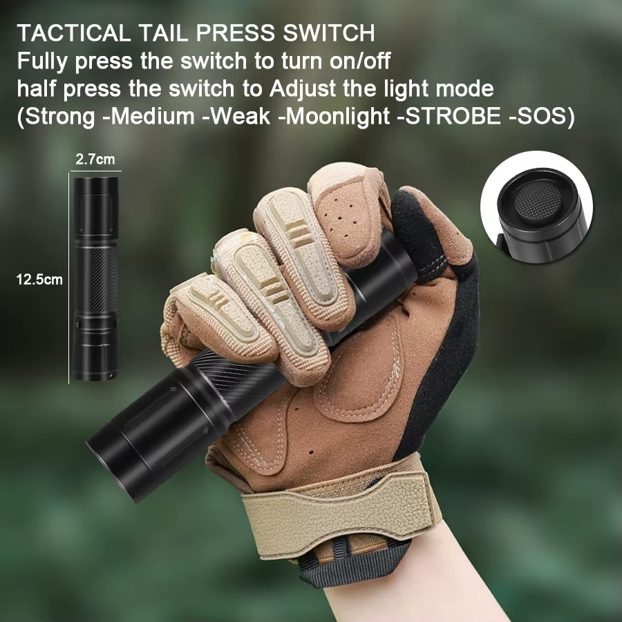 YEMAO Taktische LED Taschenlampe in Schwarz mit 1200 lm, 6 Beleuchtungsmodi, 360 Grad Clip und integrierter wiederaufladbarer 21700-Batterie - Bild 2