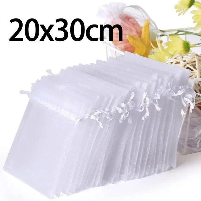 100 Stück Organzabeutel mit Kordelzug von YH-Led Lighting in Weiß, B: 20 cm, H: 30 cm - Bild 1