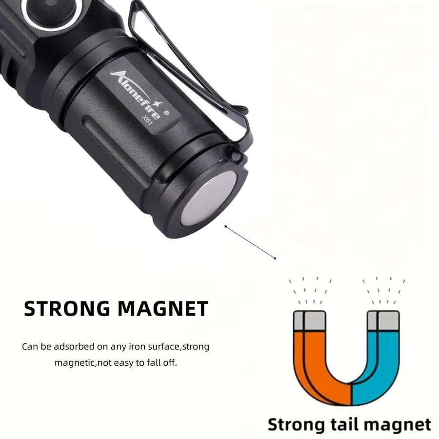 Alonefire Mini LED Taschenlampe mit Magnet und Typ-C Akku, Schwarz, Kaltweiß 6000K - Bild 2