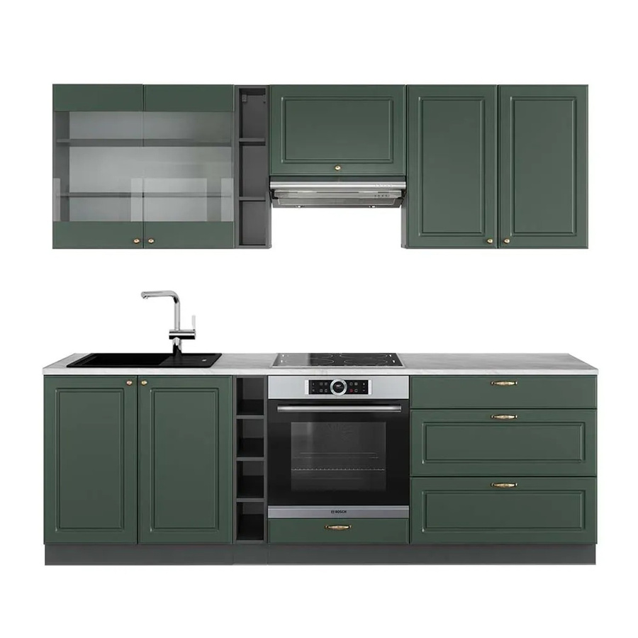 Vicco Fame-Line Küchenzeile Landhausstil in Grün, Gold und Anthrazit mit Marmor-Optik, B/H/T: 235 x 82 x 60 cm - Bild 2