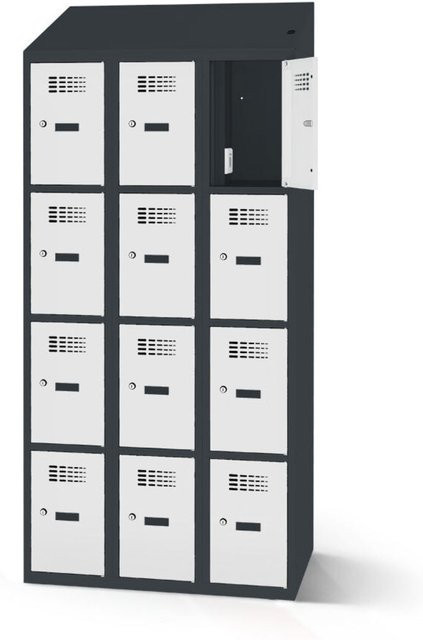 rotstahl Fächerschrank mit Ladefunktion und 12 Fächern in Hellgrau und Anthrazitgrau, B: 120 cm, H: 200 cm - Bild 1