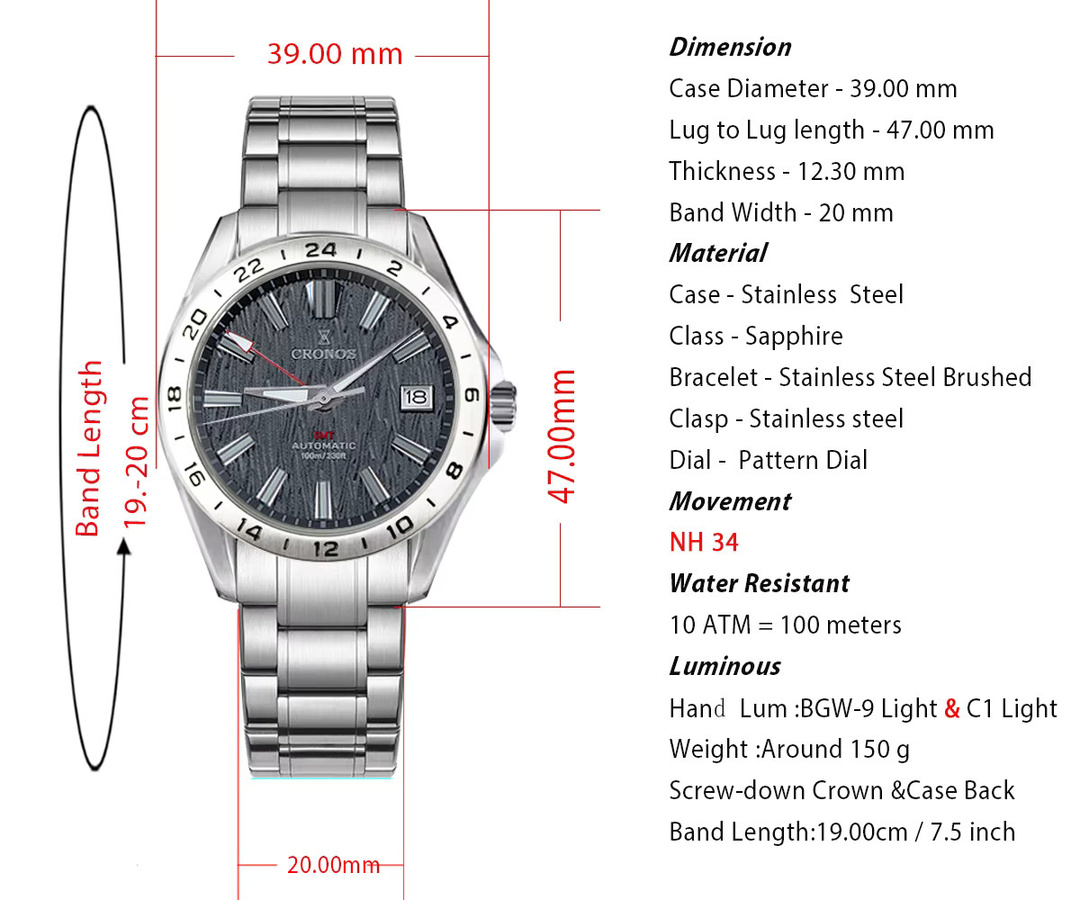 Cronos Armbanduhr Automatik, Edelstahl, Grün, 39 mm, Herren - Bild 3