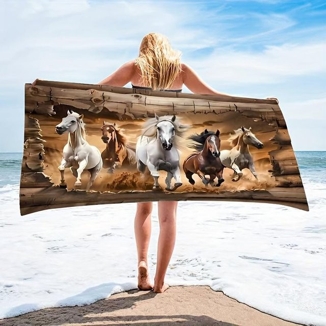 JMG Household Supplies Strandtuch mit Reiterlaufende Pferde Motiv, Polyester, Mehrfarbig, B/H: 80 x 160 cm - Bild 1