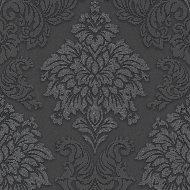 Profhome Barock Tapete Ornament glänzend in Schwarz Silber Grau, Vlies-Tapete, Breite: 0,53 m, Länge: 10,05 m - Bild 1