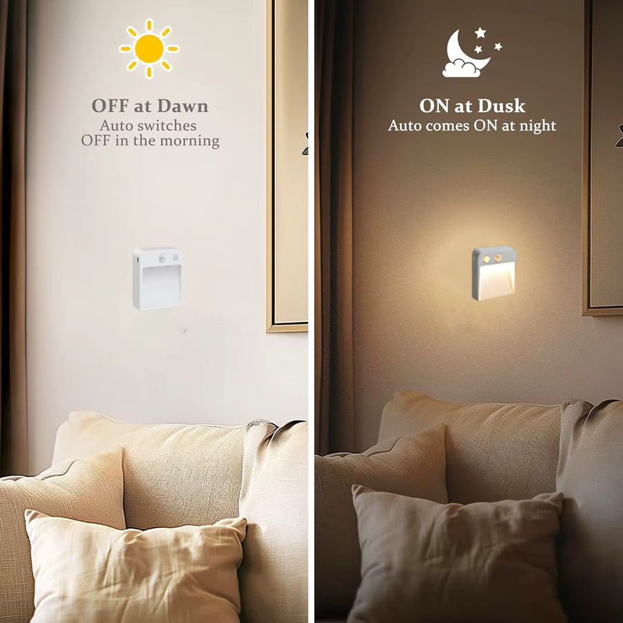 Guillermo LED Nachtlicht mit Dämmerungssensor, batteriebetriebene Wandleuchte in Weiß für Treppen und Flure, Warmweiß - Bild 3