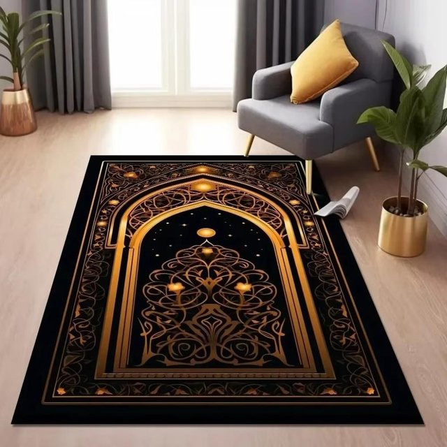 Karpetti Gebetsteppich mit orientalischem Design in Schwarz, weich und rutschfest, B/T: 120 x 160 cm - Bild 1
