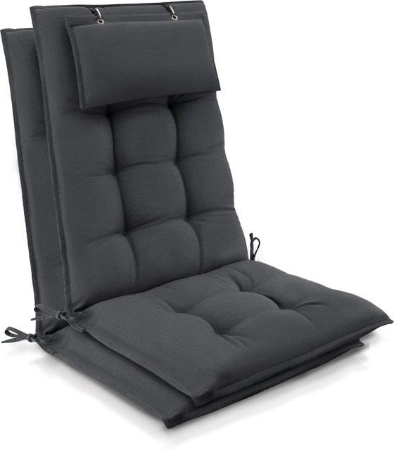 Beautissu 2er Set Sun-HL Hochlehner Auflage Anthrazit B: 120 cm, T: 50 cm, H: 8 cm - Bild 1