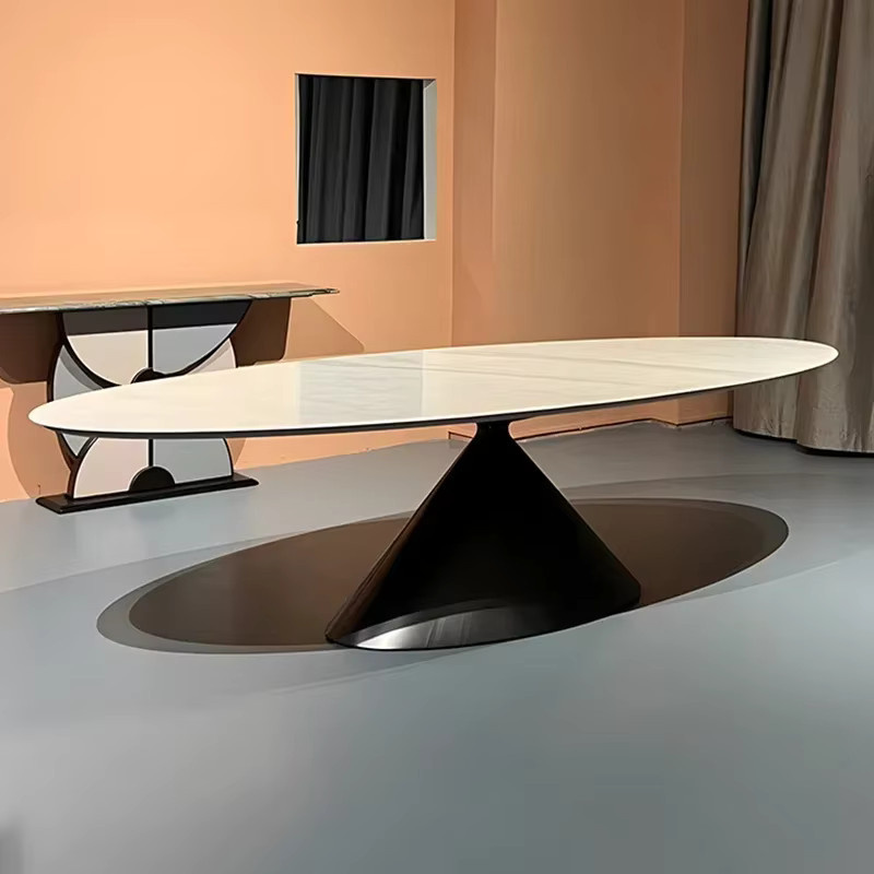 DUTRIEUX Esstisch-Set aus Metall mit ovalem weißem Tisch und schwarzen Stühlen im modernen nordischen Design - Bild 2