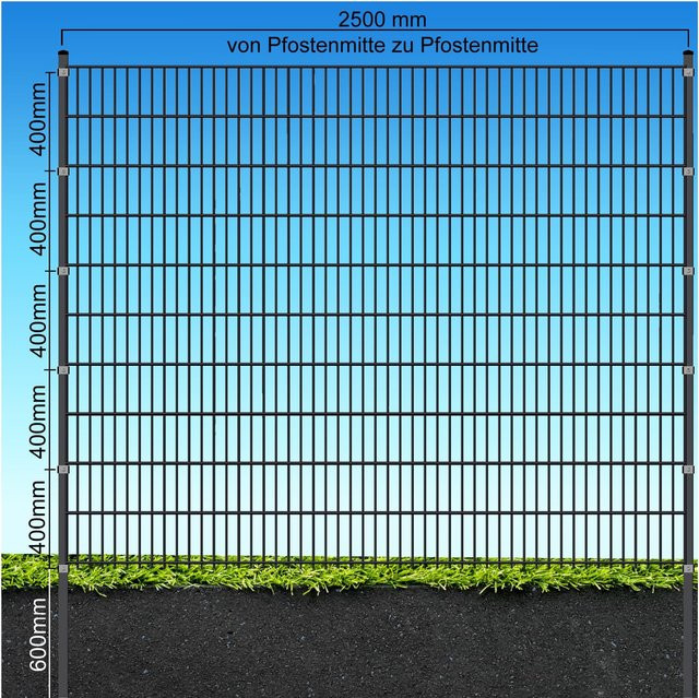 Fa-Bausysteme Doppelstabzaun Anthrazit 8-6-8 Plättchen Höhe: 2030 mm, Länge: 37,5 m - Bild 1