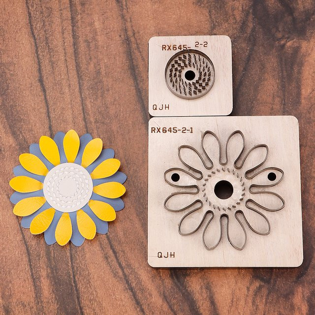 QJH Set Blumenförmige Stanzformen mit Nählöchern aus Metall in Braun und Silber für Lederhandwerk und DIY-Projekte - Bild 1